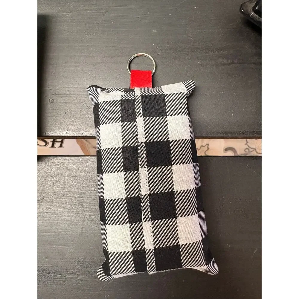 Handmade Buffalo Plaid Pocket Tissue Holder Keychain | Refillable Kleenex Pouch